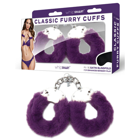 WhipSmart Classic Furry Cuffs – Comfortable Sensory Play with Plush Faux Fur Purple Restraints