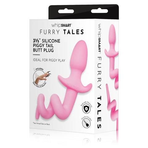 WhipSmart Furry Tales 3.5 Inch Silicone Piggy Tail Butt Plug in Pink Pink Tails