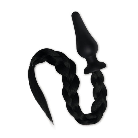 WhipSmart Furry Tales 4 Inch Silicone Pony Tail Butt Plug in Black Tails