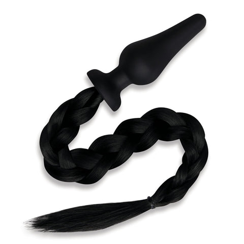 WhipSmart Furry Tales 4 Inch Silicone Pony Tail Butt Plug in Black Tails