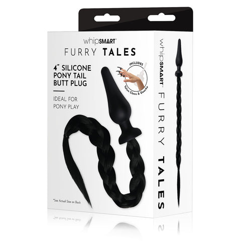 WhipSmart Furry Tales 4 Inch Silicone Pony Tail Butt Plug in Black Black Tails