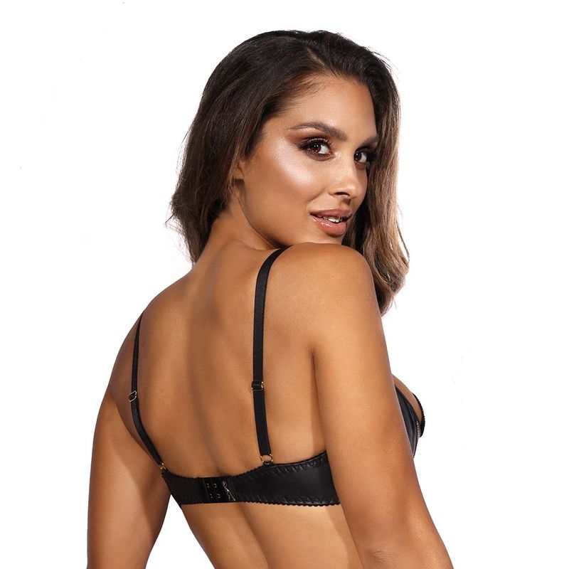 Wetlook Half Cup Bra With Gold Zipper - Black Secondary image