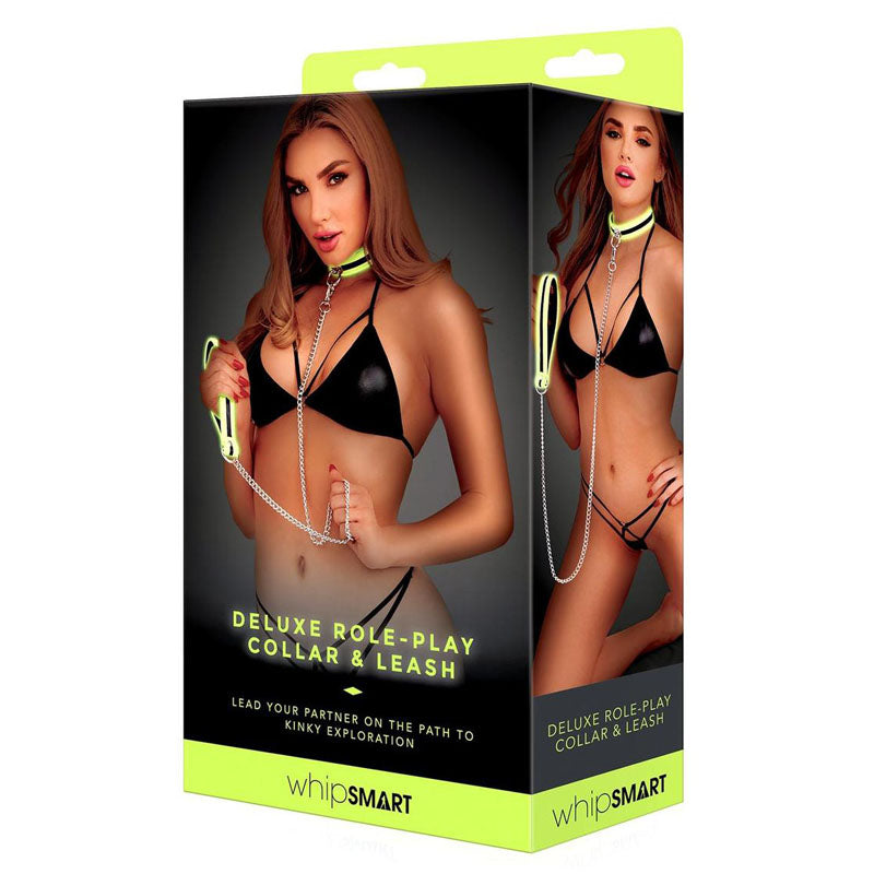 Whip Smart Glow In The Dark Deluxe Collar and Leash Set Green > Bondage Gear > Collars