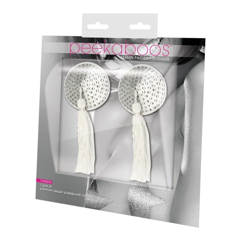 White Satin w White Stone and Tassel Pastie for Fashion Pasties