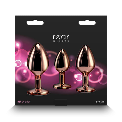 Rear Assets Trainer Kit - 3 Metallic Butt Plugs with Pink Hearts > Anal Range > Butt Plug Kits