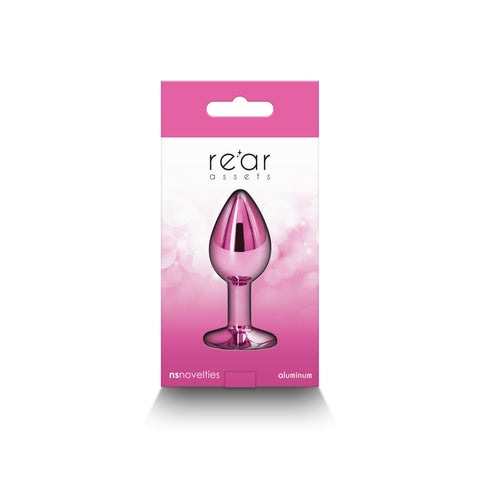 Rear Assets - Small - Pink - 7.1 cm Small Metal Butt Plug with Round Gem Base > Anal Range > Jewel Butt Plugs