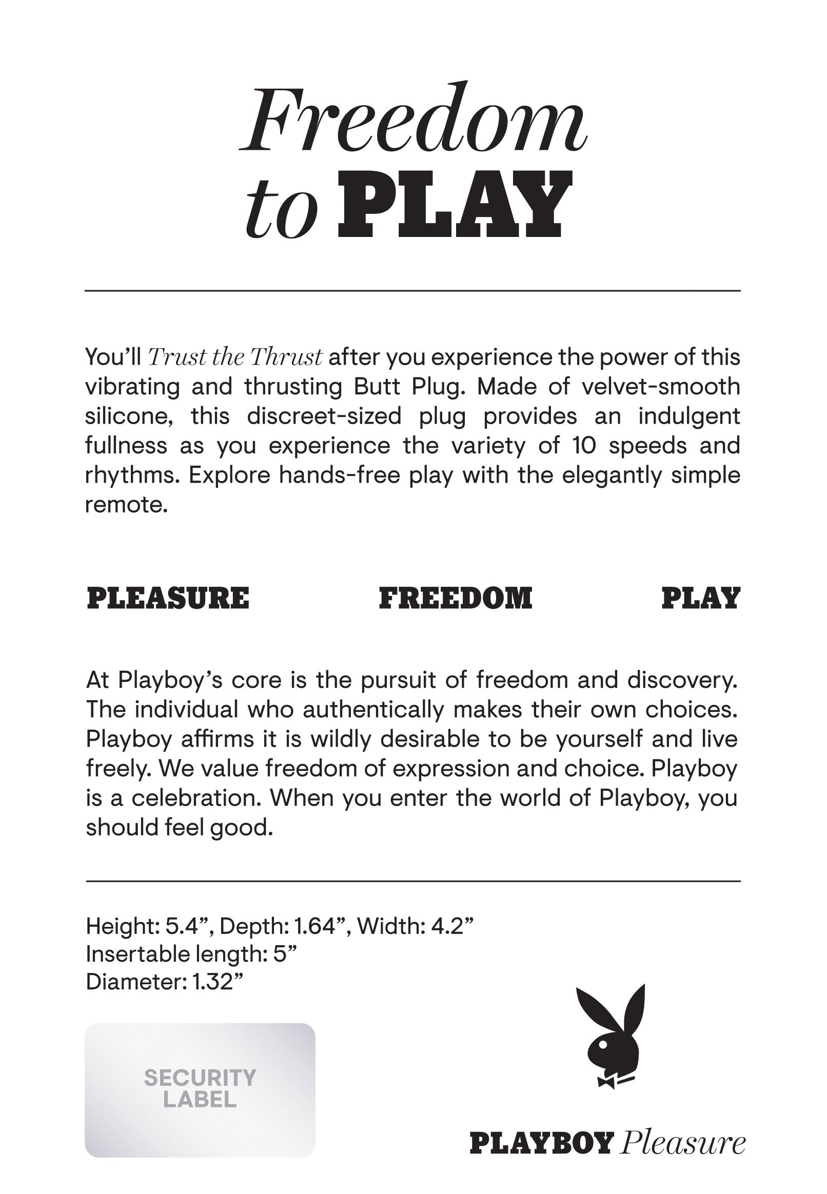 Playboy Pleasure Trust the Thrust 13.7 cm Butt Plug > Anal Range > Vibrating Butt Plugs