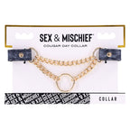 Sex & Mischief Cougar Day Collar Navy and Gold with Chain and Ring Size 38-43 cm > Bondage Gear > Collars & Leashes