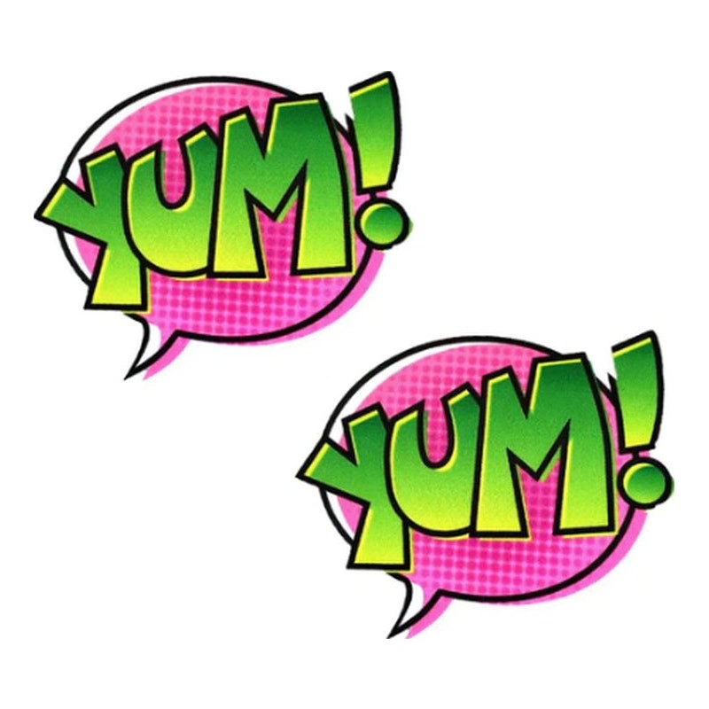 YUM Comic-Style Pasties – 2.5x2.5 Inches Retro Design Adhesive Pasties Set > Clothes > Pasties Main image