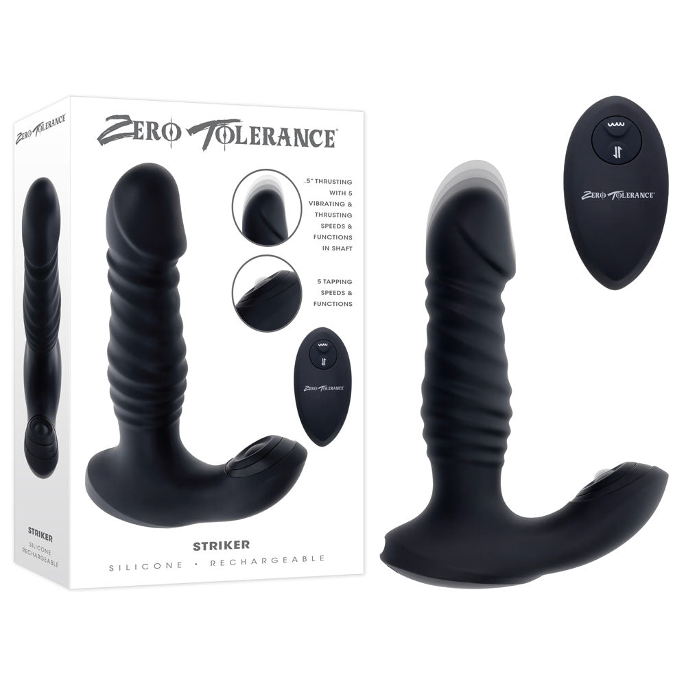 Zero Tolerance Striker 16.4 Centimeter USB Rechargeable Thrusting Anal Vibrator with Wireless Remote Control Black Prostate Tools