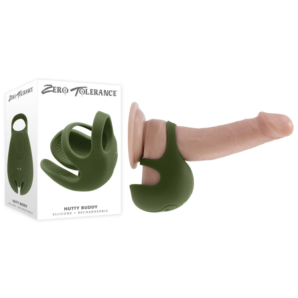 Zero Tolerance NUTTY BUDDY Olive USB Vibrating Cock & Balls Ring Green Cock Rings Vibrating