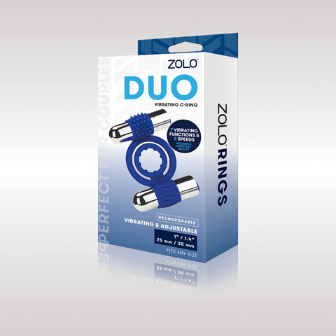 Zolo Rechargeable Duo Vibrating C-Ring - Dual Size for Ultimate Pleasure Blue Cock Rings Vibrating