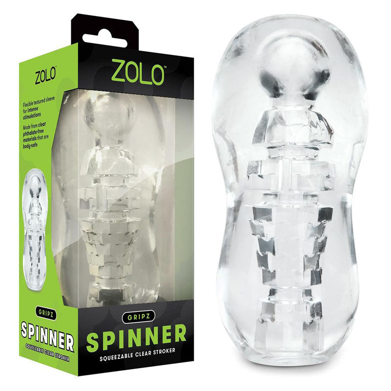 Zolo Gripz Spinner (Clear) – Squeezable Stroker > Sex Toys For Men > Masturbators Cup