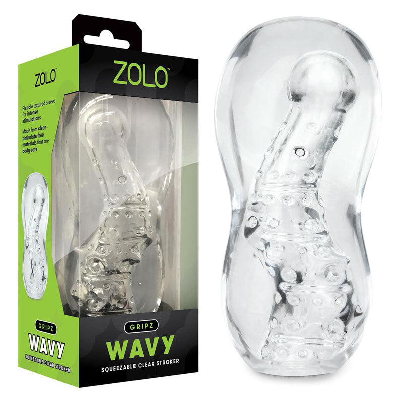 Zolo Gripz Wavy Clear – Squeezable Stroker > Sex Toys For Men > Masturbators > Manual Main image