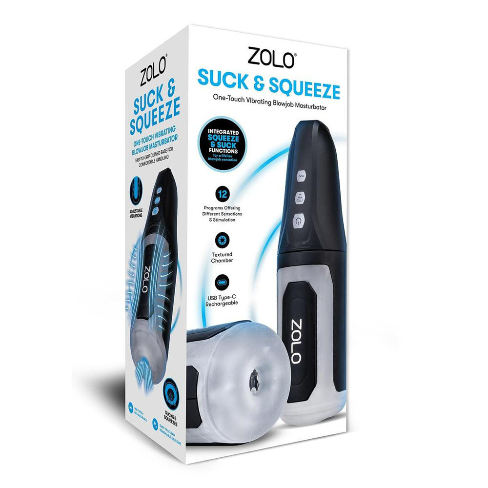 Zolo Suck & Squeeze (USB Rechargeable) – Masturbator with Powerful Vibration and Suction Clear > Sex Toys For Men > Masturbators Premium