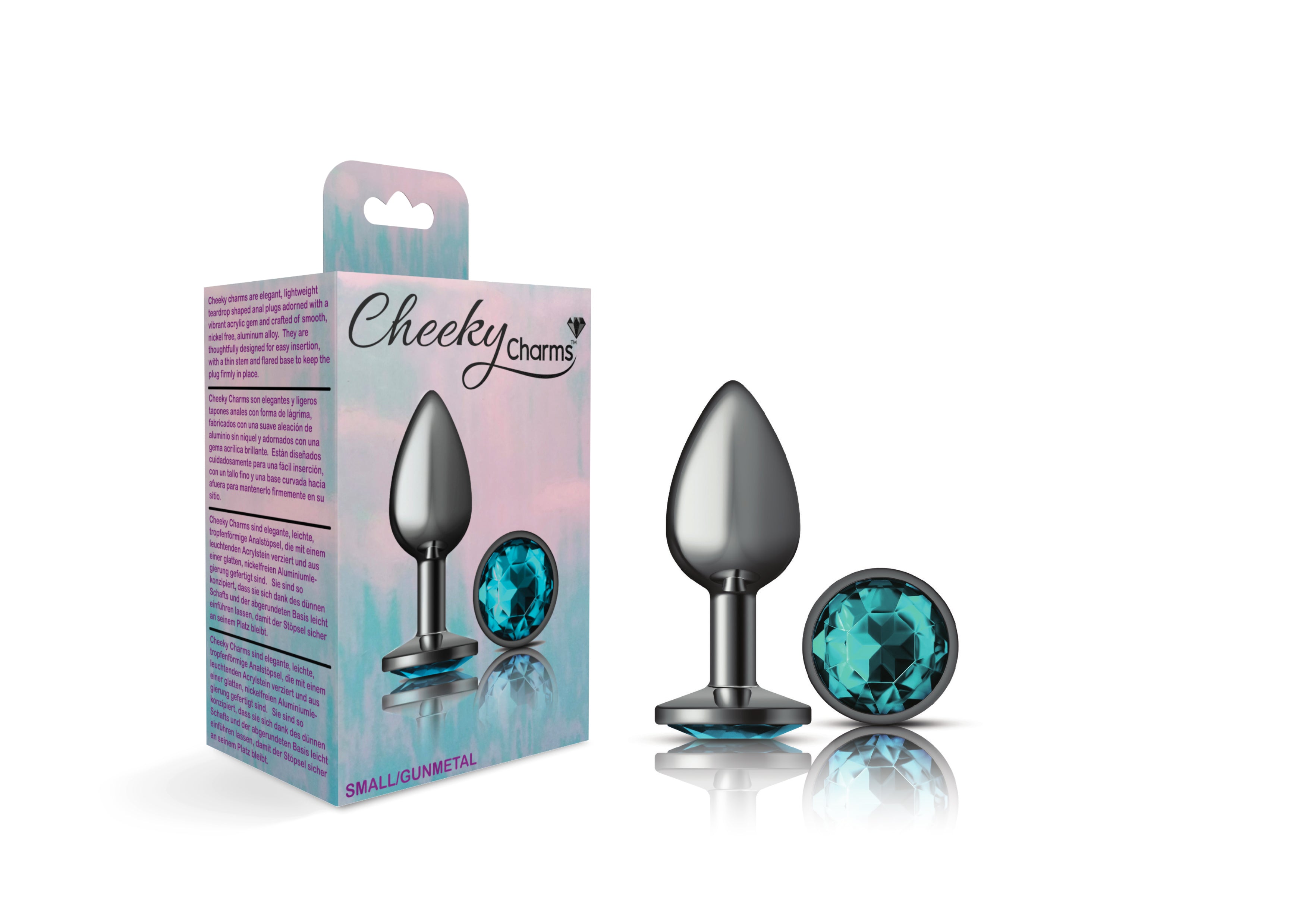 Cheeky Charms Gunmetal Round Butt Plug With Teal Jewel Small Default Title > Anal Range > Jewel Butt Plugs
