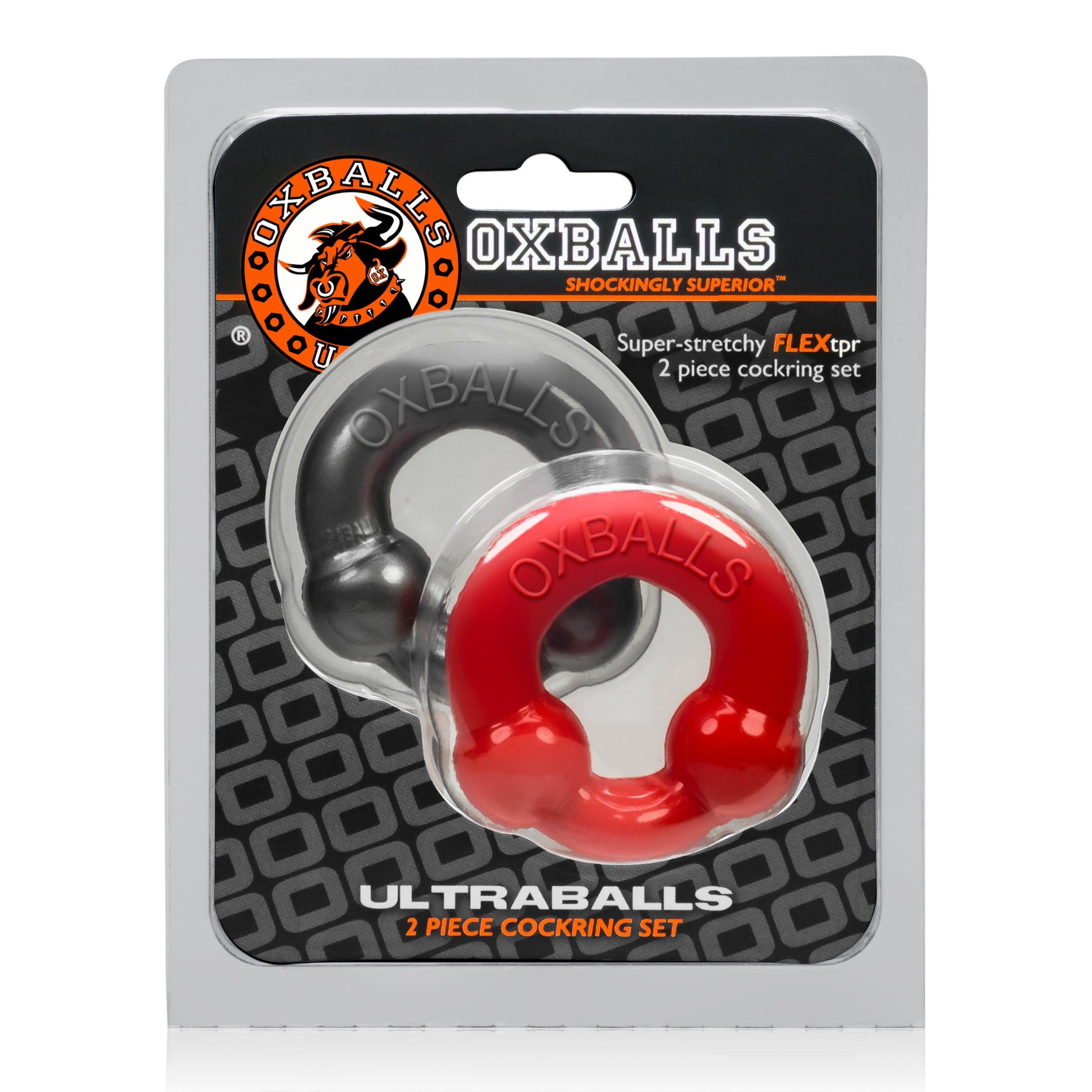 Ultraballs 2 Pack Cockring Steel and Red > Cock Ring > Sets