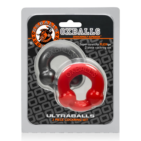 Ultraballs 2 Pack Cockring Steel and Red COCK RING Set