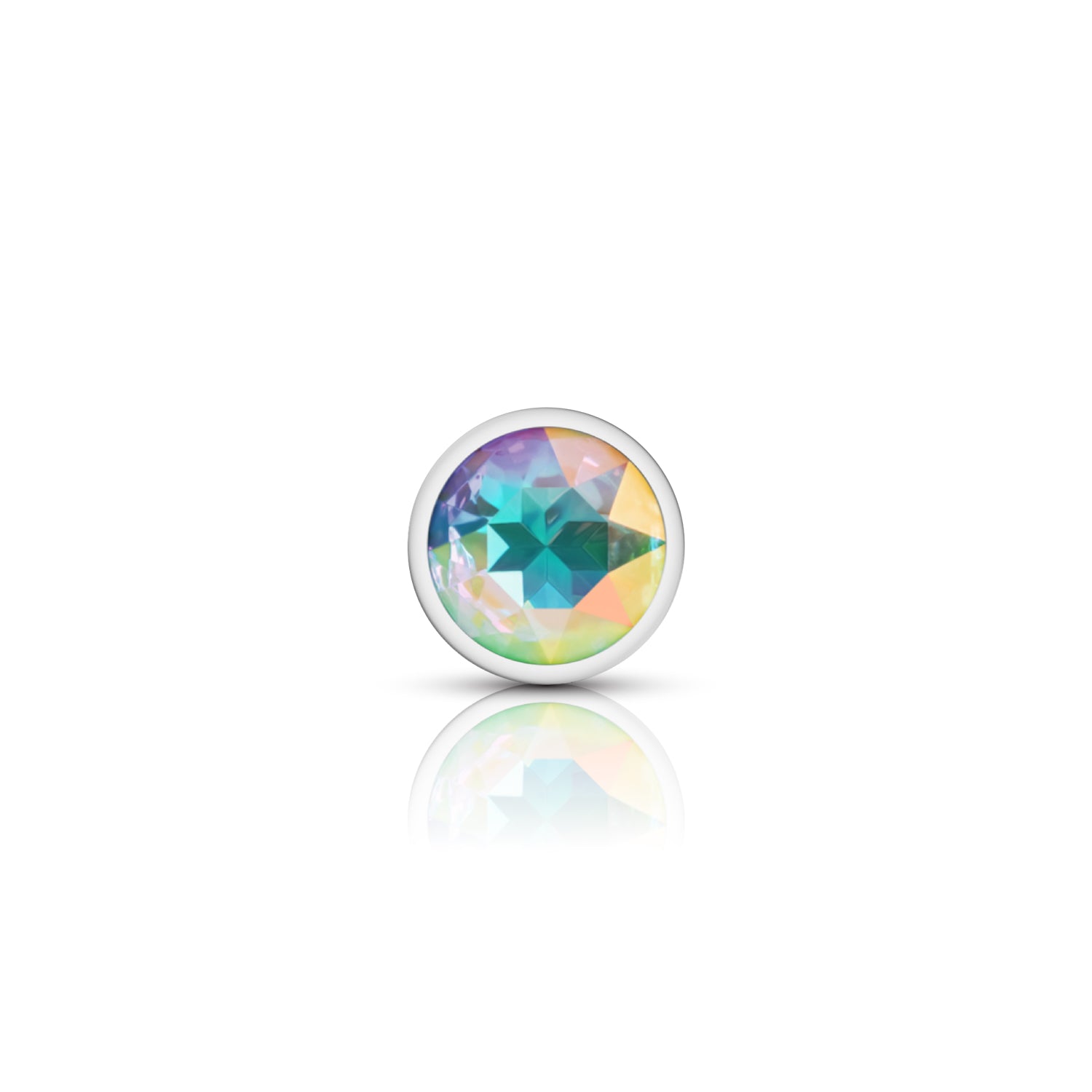 Cheeky Charms Silver Round Butt Plug with Clear Iridescent Jewel Medium > Anal Range > Jewel Butt Plugs