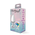 Cheeky Charms Silver Metal Butt Plug with Heart Clear Jewel Large > Anal Range > Jewel Butt Plugs
