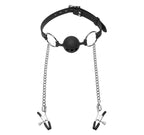 Master Series Hinder Breathable Silicone Ball Gag With Nipple Clamps