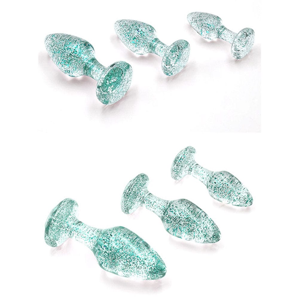 Adam & Eve Glitter Gem 3-Piece Butt Plug Set - Blue Sparkle (8.1cm/9.4cm/11.2cm) > Anal Range > Butt Plug Kits
