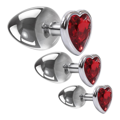 Adam & Eve Three Hearts Gem Anal Plug Set - Red Heart Base > Anal Range > Jewel Butt Plugs