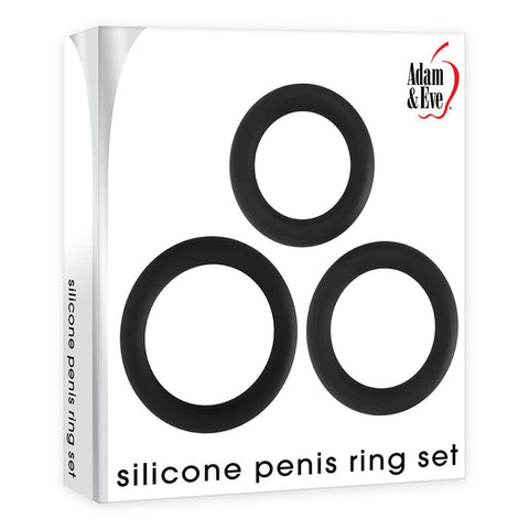 Adam & Eve Silicone Penis Ring Set - Three Sizes Available Black COCK RING Set