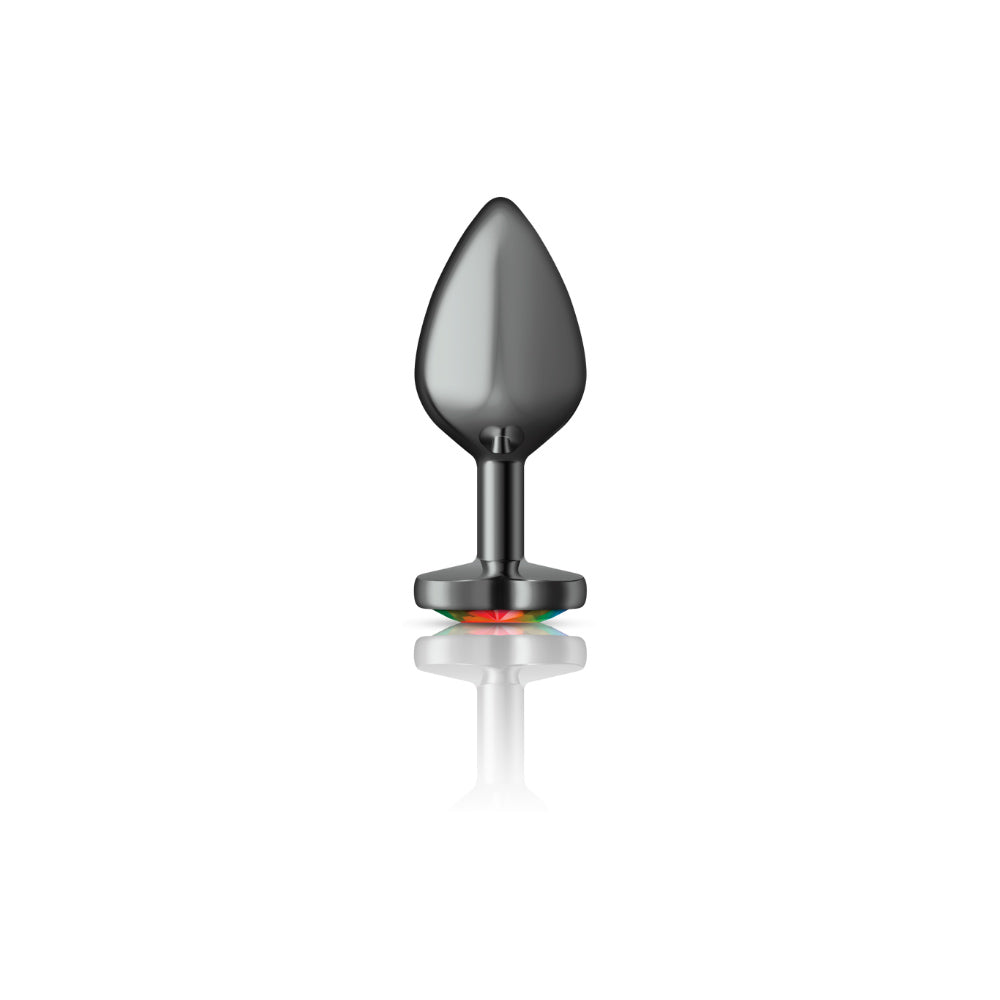 Cheeky Charms Gunmetal Medium Butt Plug with Heart Rainbow Jewel > Anal Range > Jewel Butt Plugs