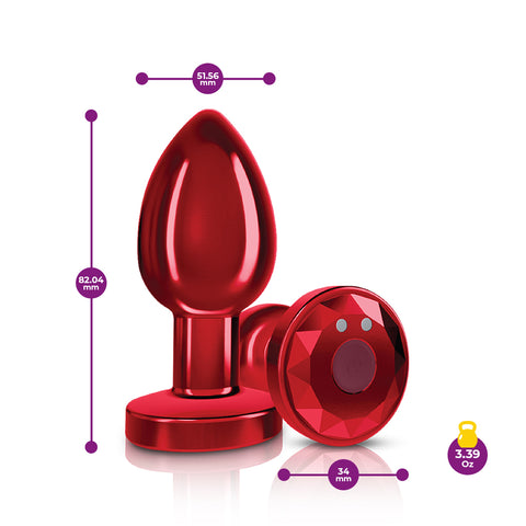 Cheeky Charms Red Rechargeable Vibrating Metal Butt Plug Medium Red Butt Plugs - Vibrating