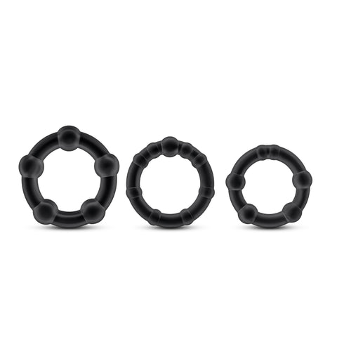 Stay Hard Beaded Cock Rings Set of 3 Sizes for Enhanced Performance Black COCK RING Set
