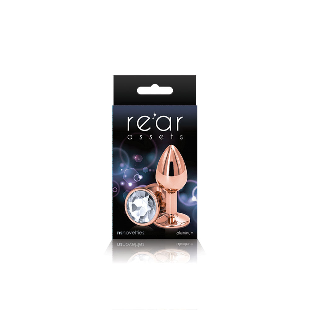 Rear Assets Rose Gold Small Butt Plug - 6.9cm Metal with Gem Base Pink Small > Anal Range > Jewel Butt Plugs