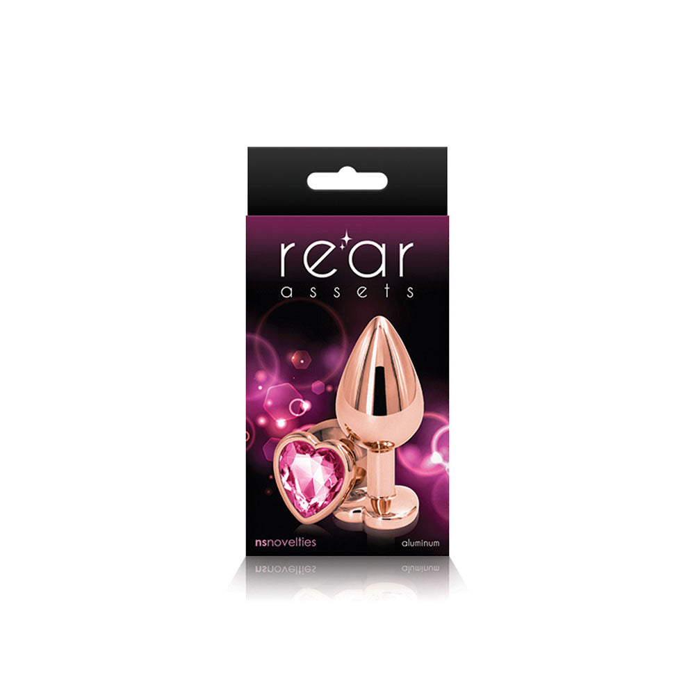 Rear Assets Rose Gold Heart Medium – Metal Butt Plug with Pink Gem Base > Anal Range > Jewel Butt Plugs
