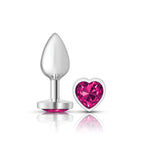 Cheeky Charms Silver Metal Butt Plug with Heart Pink Jewel Small Pink Small > Anal Range > Jewel Butt Plugs