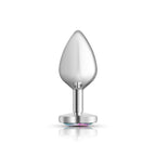 Cheeky Charms Silver Metal Butt Plug with Heart Clear Jewel Medium > Anal Range > Jewel Butt Plugs