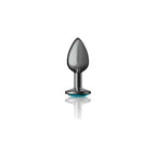 Cheeky Charms Gunmetal Round Butt Plug With Teal Jewel Small > Anal Range > Jewel Butt Plugs
