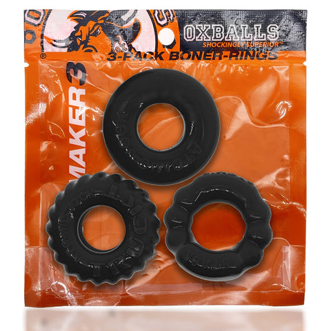 Bonemaker Three Piece Cockring Set Black Black One Size COCK RING Set