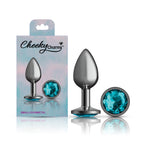 Cheeky Charms Gunmetal Round Butt Plug With Teal Jewel Small > Anal Range > Jewel Butt Plugs