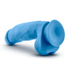 Neo Elite 7 Inch Silicone Dildo with Balls Neon Blue, suction cup base