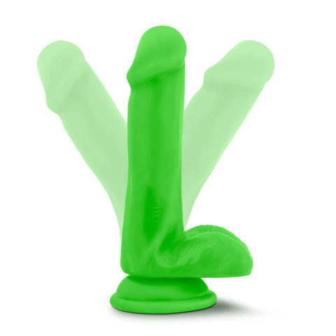 Neo Elite 6 Inch Silicone Dual Density Cock with Balls Neon Green DONGS