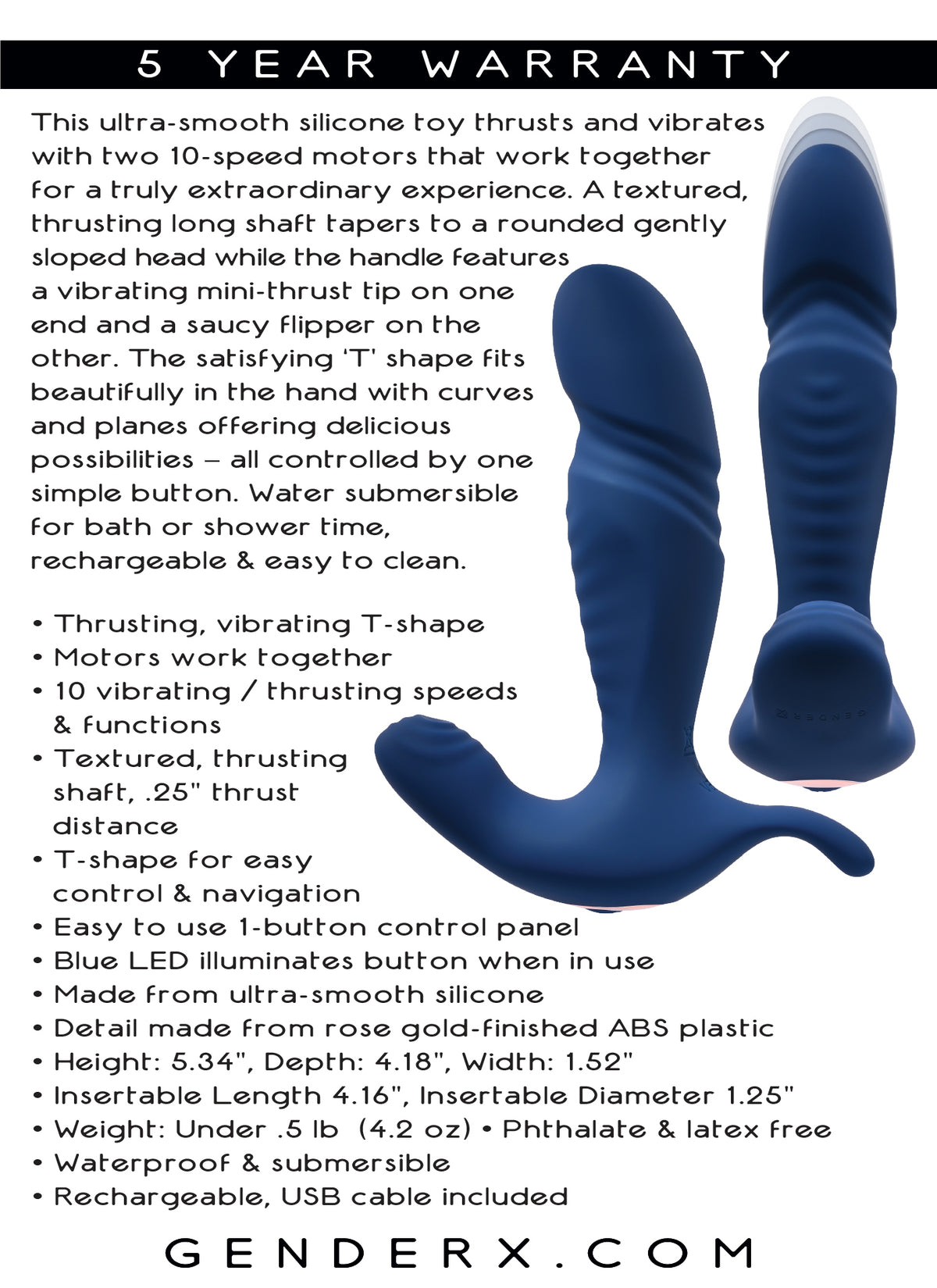 Gender X True 13.5 Centimeter Thrusting Prostate Massager > Anal Range > Prostate Plugs