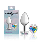 Cheeky Charms Silver Metal Butt Plug with Heart Clear Jewel Medium > Anal Range > Jewel Butt Plugs