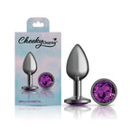 Cheeky Charms Gunmetal Round Butt Plug with Purple Jewel Small > Anal Range > Jewel Butt Plugs