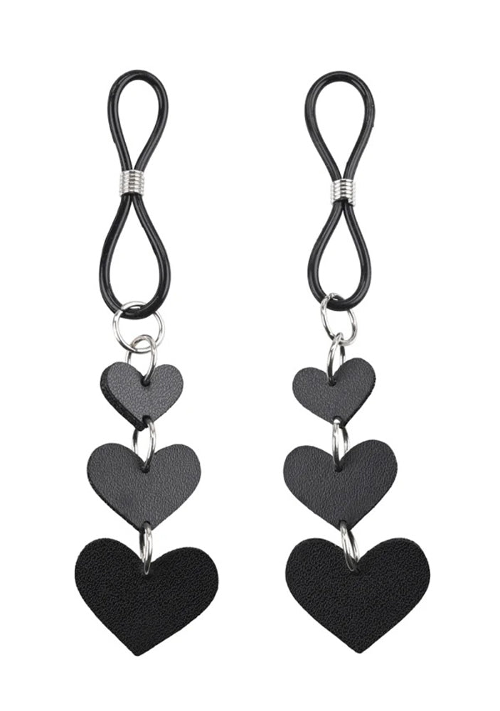 Heart Nipple Ties Black Faux Leather Sensual Adult Accessory Nipple Clamps