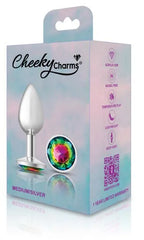 Cheeky Charms Silver Round Butt Plug with Rainbow Jewel Medium > Anal Range > Jewel Butt Plugs