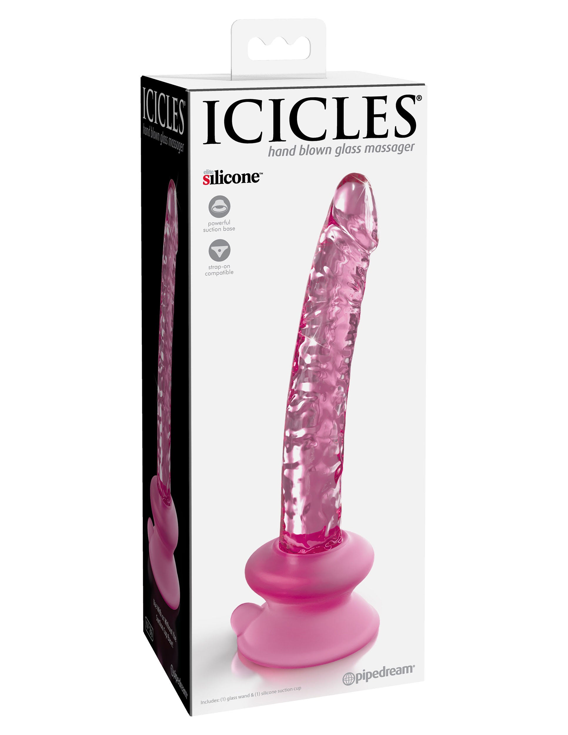 Icicles 17cm Glass Dong with Suction Base Pink DONGS Glass
