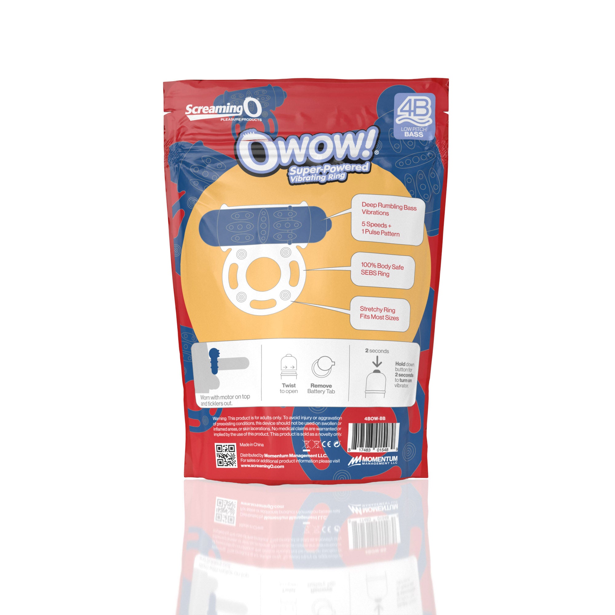 Owow 4B Low Pitch Bass Vibrating Ring – Body-Safe SEBS Stretchy Ring > Cock Ring > Vibrating