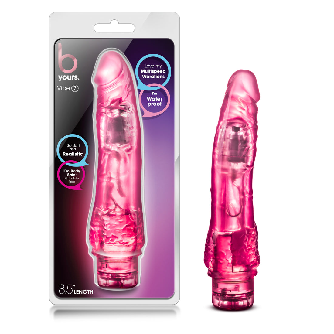 B Yours Vibe No 7 Pink Waterproof Realistic Vibrator 8.5 Inch Vibrators