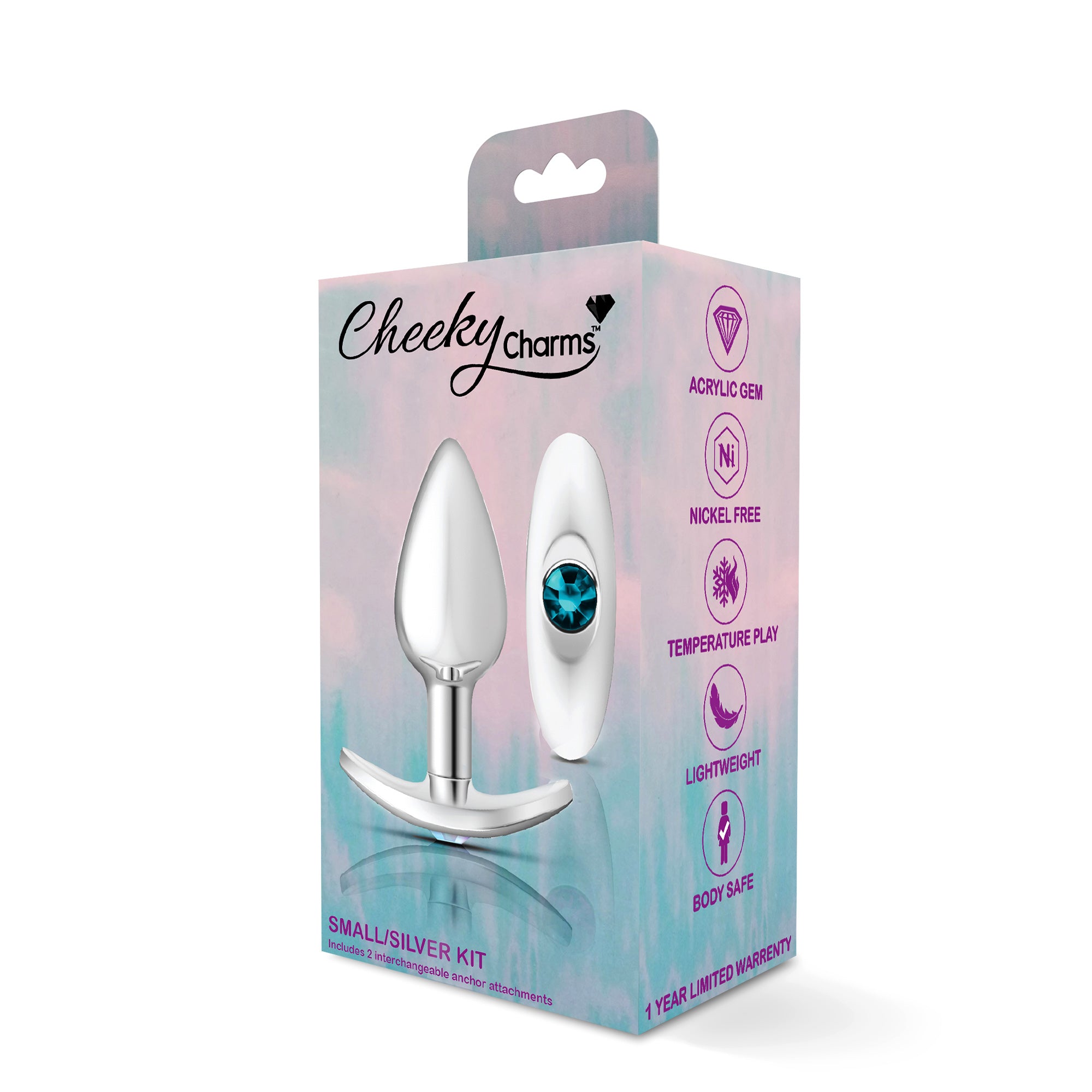 Cheeky Charms Silver Anchor Butt Plug with Clear and Teal Jewel Kit > Anal Range > Jewel Butt Plugs