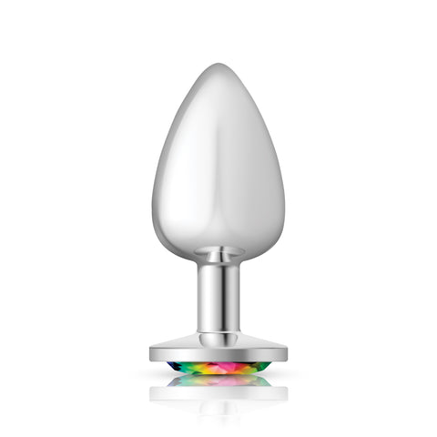 Cheeky Charms Silver Round Butt Plug with Rainbow Jewel Large > Anal Range > Jewel Butt Plugs